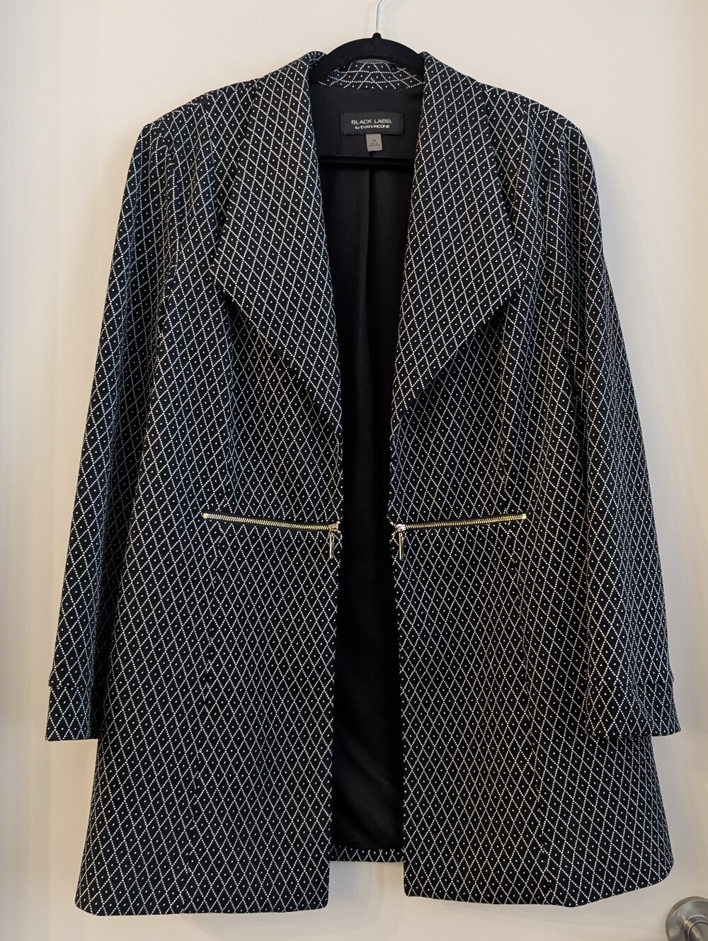 Evan Picone Black & White Geometric Open-Front Blazer Jacket